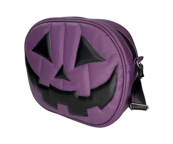 Bolsa Gótica Crossbody de Calabaza “Happy Pumpkin” Morada y Negro - Imagen 2