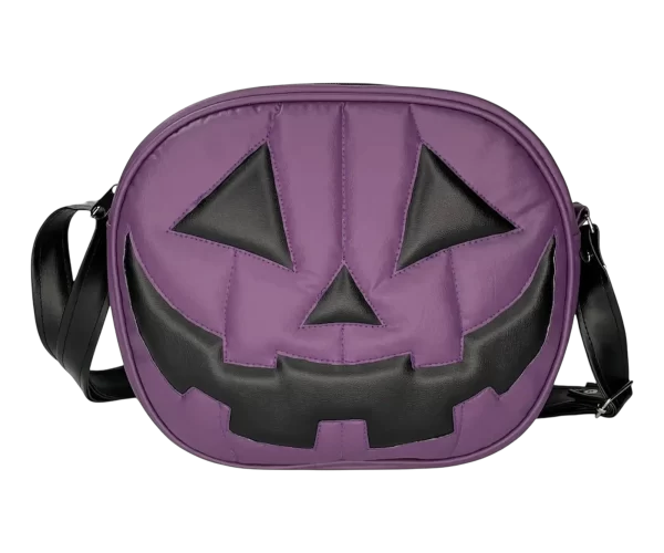 Bolsa Gótica Crossbody de Calabaza “Happy Pumpkin” Morada y Negro