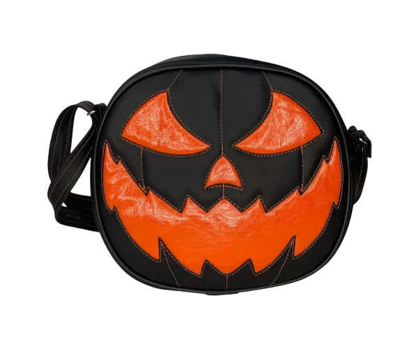 Bolsa Gótica Crossbody de Calabaza “Killer Pumpkin” Negro y Naranja Charol
